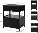 BLACK BEDSIDE TABLE WITH 2 DRAWERS