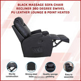 BLACK MASSAGE SOFA CHAIR RECLINER 360 DEGREE SWIVEL PU