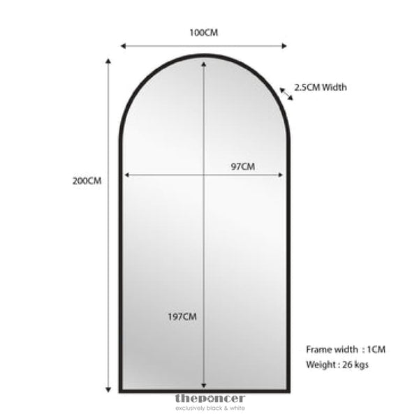 BLACK METAL ARCH MIRROR - X LARGE 100CM X 200CM