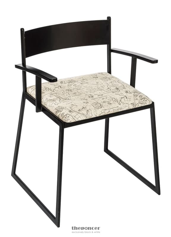 BLACK METAL DINING CHAIRS WITH UPHOLSTERED SEAT - SET OF 2