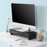 BLACK MONITOR STAND DESK ORGANIZER WITH 2 DRAWERS