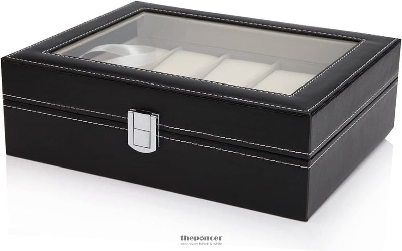 BLACK PU LEATHER WATCH ORGANIZER DISPLAY STORAGE BOX CASES