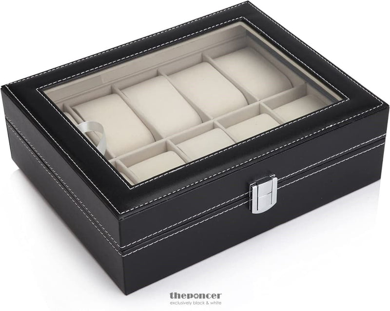 BLACK PU LEATHER WATCH ORGANIZER DISPLAY STORAGE BOX CASES