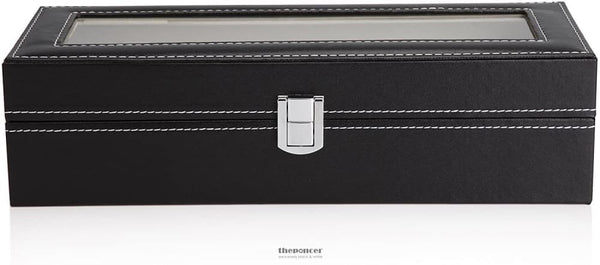 BLACK PU LEATHER WATCH ORGANIZER DISPLAY STORAGE BOX CASES