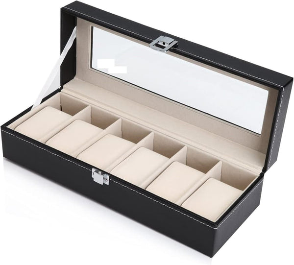 BLACK PU LEATHER WATCH ORGANIZER DISPLAY STORAGE BOX CASES