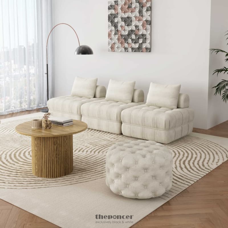 BOUCLÉ WHITE OTTOMAN-ROUND