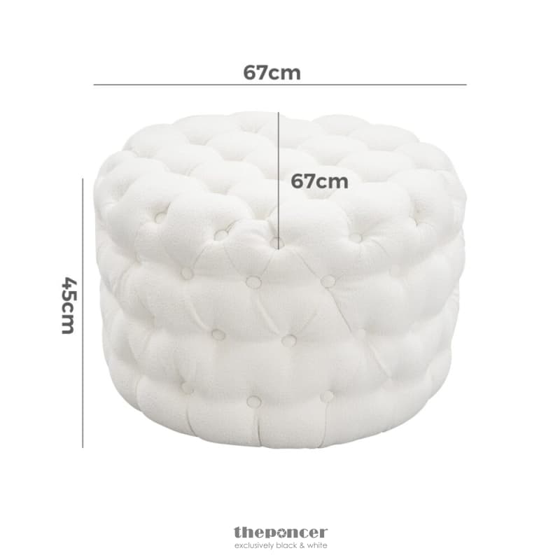 BOUCLÉ WHITE OTTOMAN-ROUND