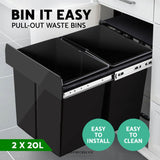 CEFITO 2X20L PULL OUT BIN - BLACK