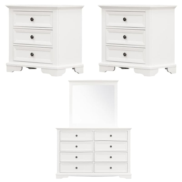 CELOSIA 4PC BEDSIDE DRESSER MIRROR BEDROOM CHEST OF DRAWERS