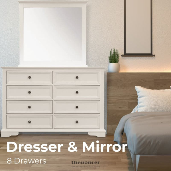 CELOSIA DRESSER MIRROR 8 CHEST OF DRAWERS BEDROOM TIMBER