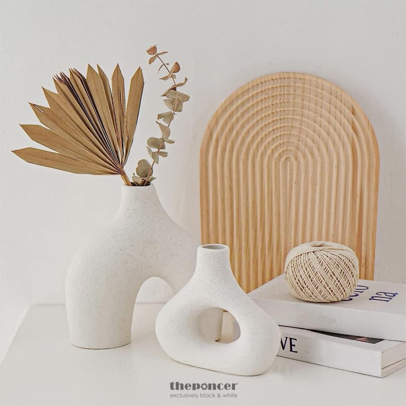 CERAMIC SET OF 2 MODERN WHITE VASES FOR HOME DCOR