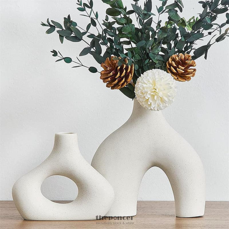 CERAMIC SET OF 2 MODERN WHITE VASES FOR HOME DCOR