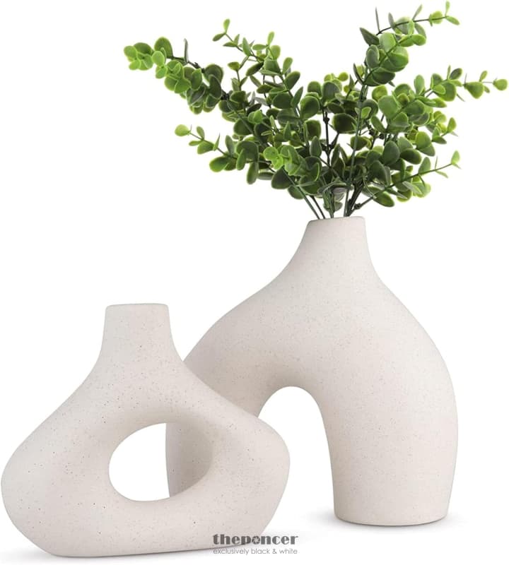 CERAMIC SET OF 2 MODERN WHITE VASES FOR HOME DCOR