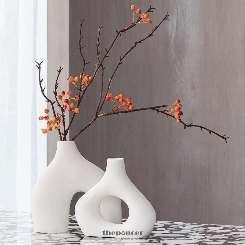 CERAMIC SET OF 2 MODERN WHITE VASES FOR HOME DCOR