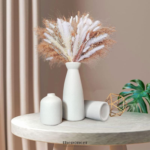 CERAMIC SET OF 3 MODERN WHITE VASES FOR HOME DCOR