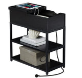 COMPACT 3 - TIER SOFA SIDE TABLE WITH POWERBOARD BLACK
