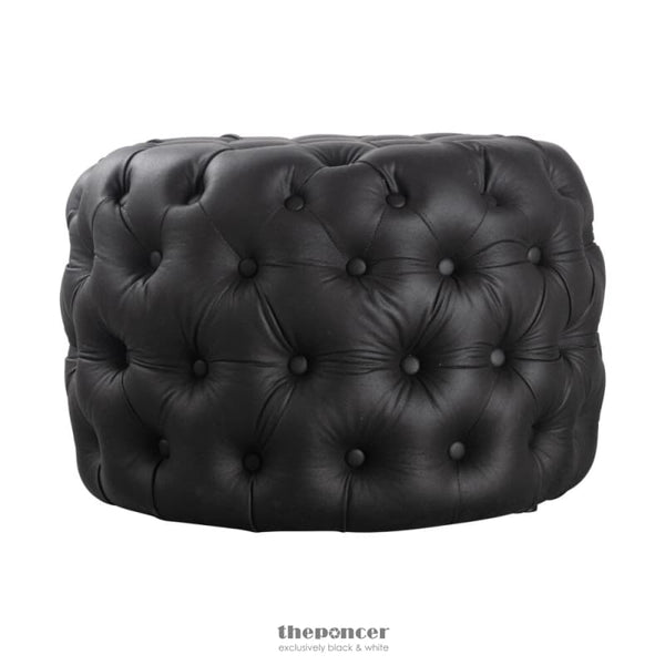 CONTEMPORARY BLACK LEATHER-LOOK OTTOMAN WITH BUTTON