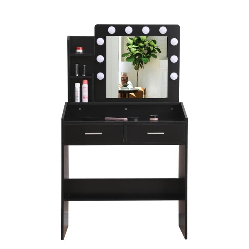 DIANA VANITY SET WITH SHELVES CUSHIONED STOOL AND LIGHTED