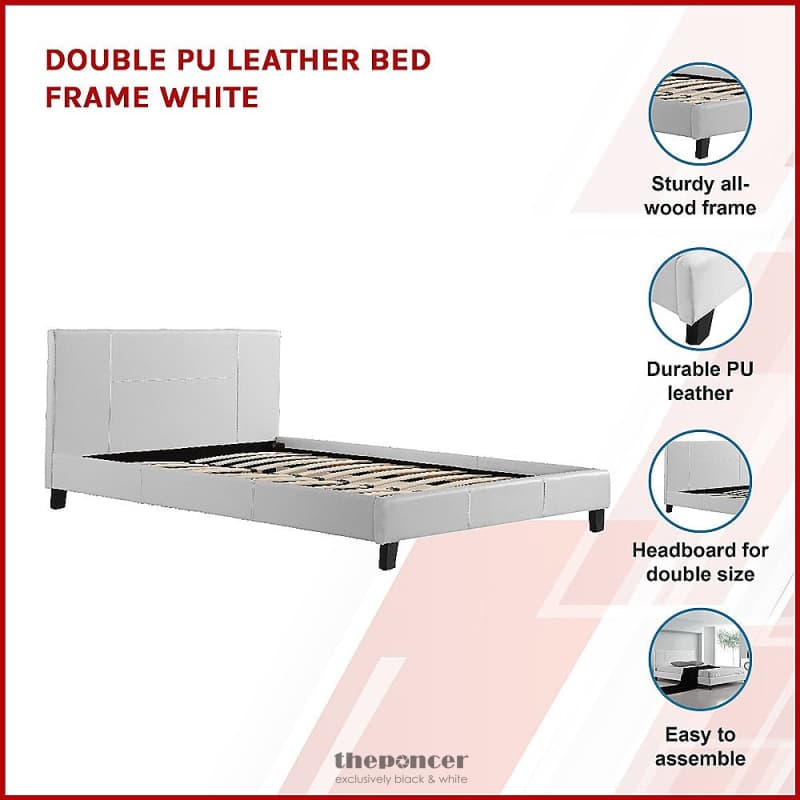 DOUBLE PU LEATHER BED FRAME WHITE