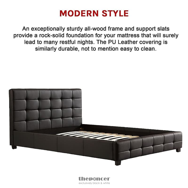 DOUBLE PU LEATHER DELUXE BED FRAME BLACK
