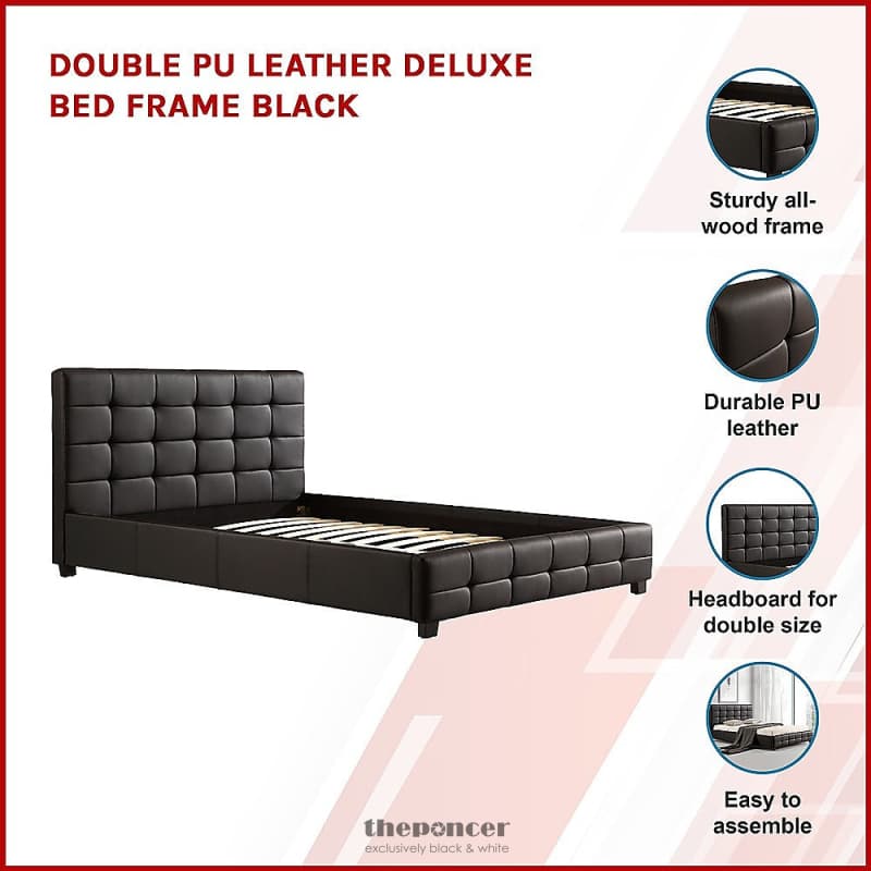DOUBLE PU LEATHER DELUXE BED FRAME BLACK