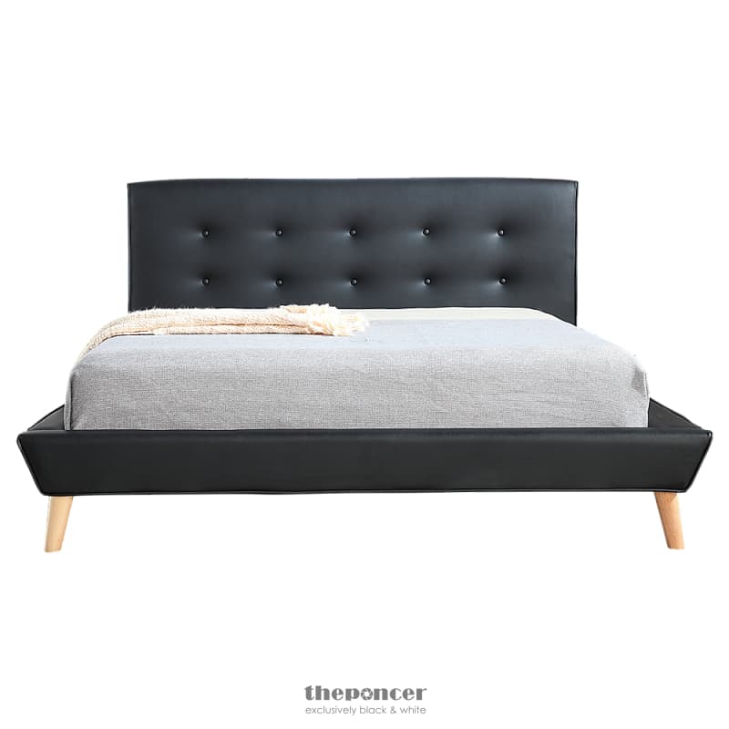 DOUBLE PU LEATHER DELUXE BED FRAME BLACK