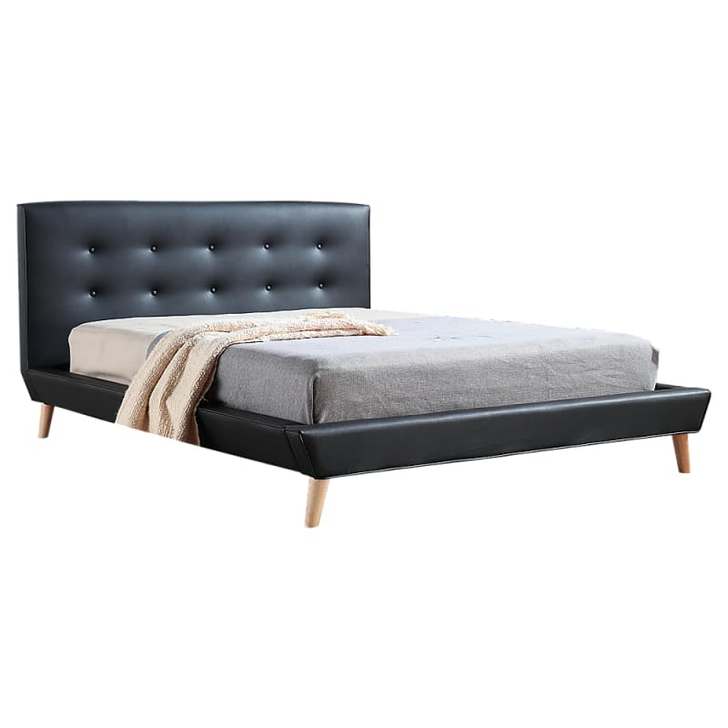 DOUBLE PU LEATHER DELUXE BED FRAME BLACK