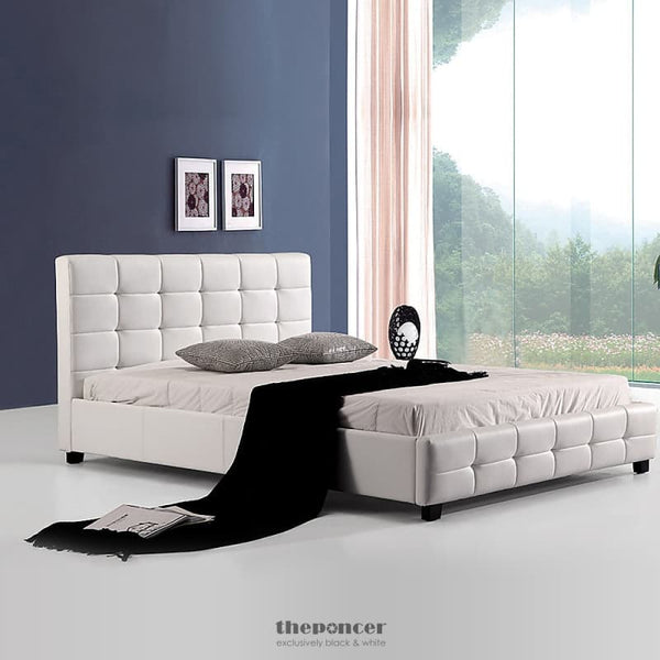 DOUBLE PU LEATHER DELUXE BED FRAME WHITE