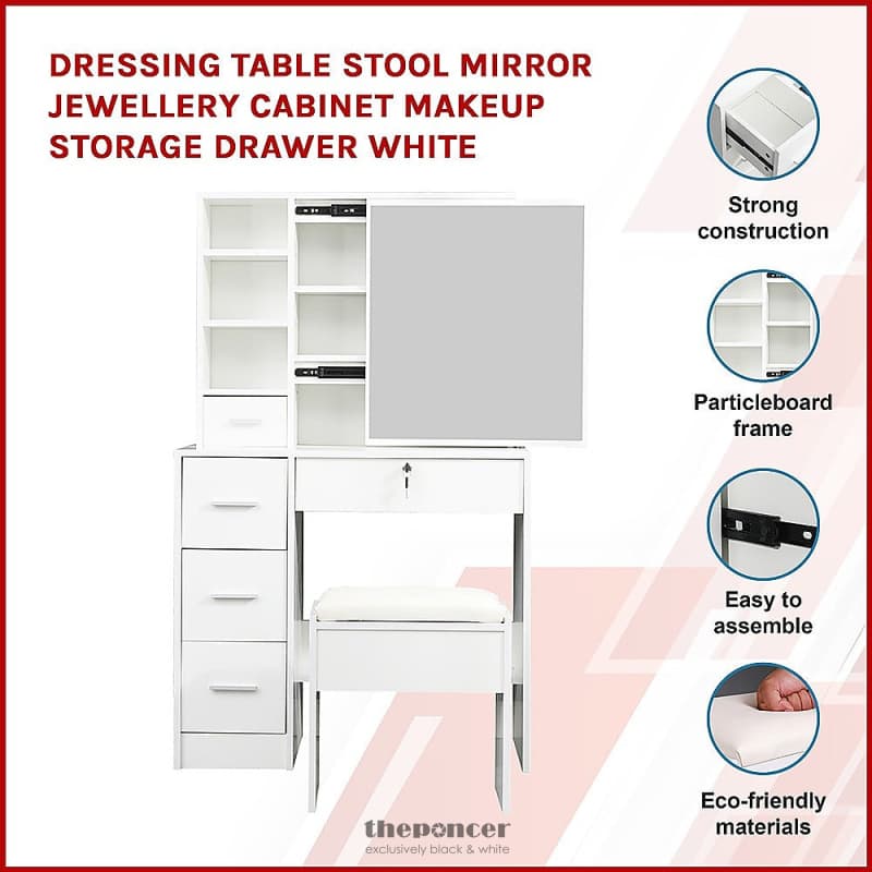 DRESSING TABLE STOOL MIRROR JEWELLERY CABINET MAKEUP