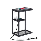 E - SHAPED SOFA SIDE TABLE WITH POWER BOARD BLACK