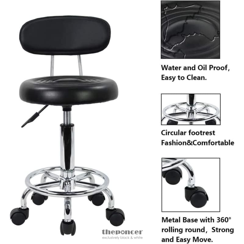 EKKIO BACKREST ROUND SALON STOOL WITH ADJUSTABLE HEIGHT