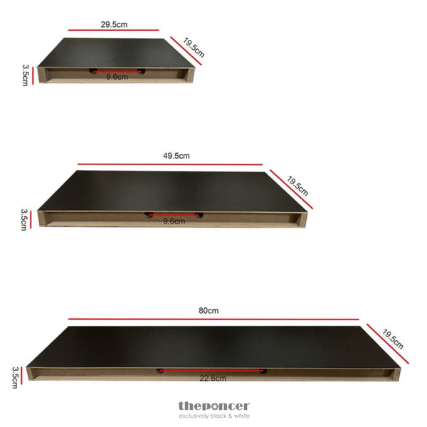 EKKIO FLOATING SHELF SET OF 3 BLACK EK-WS-100-SH