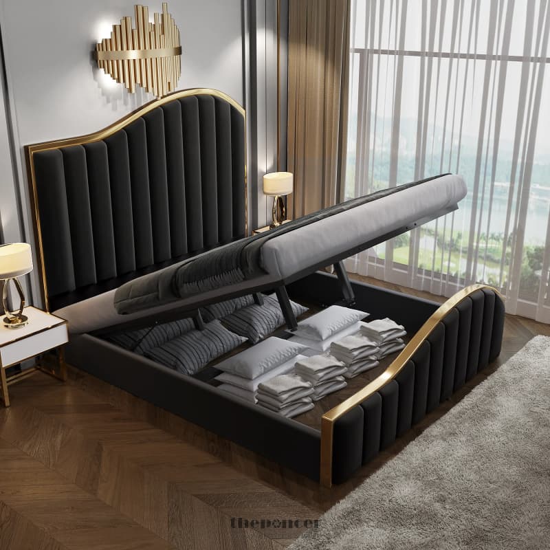 ELEGANT LUXURY KING SIZE VELVET FABRIC STORAGE BEDFRAME