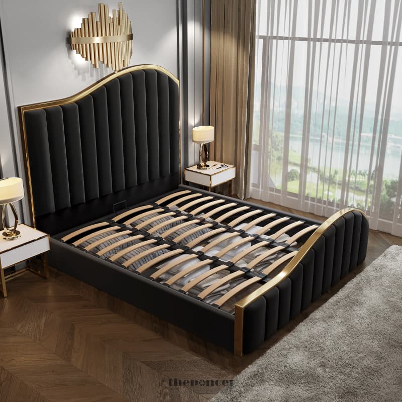 ELEGANT LUXURY KING SIZE VELVET FABRIC STORAGE BEDFRAME