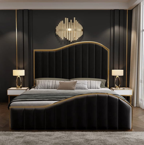 ELEGANT LUXURY KING SIZE VELVET FABRIC STORAGE BEDFRAME