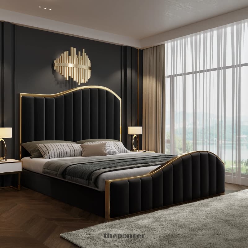 ELEGANT LUXURY KING SIZE VELVET FABRIC STORAGE BEDFRAME