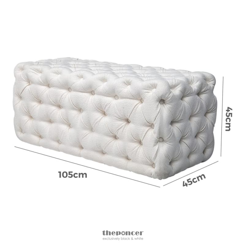 ELSA TUFTED OTTOMAN BEACH BOUCLE WHITE-RECTANGULAR