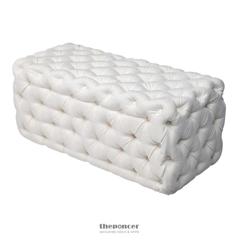 ELSA TUFTED OTTOMAN BEACH BOUCLE WHITE-RECTANGULAR