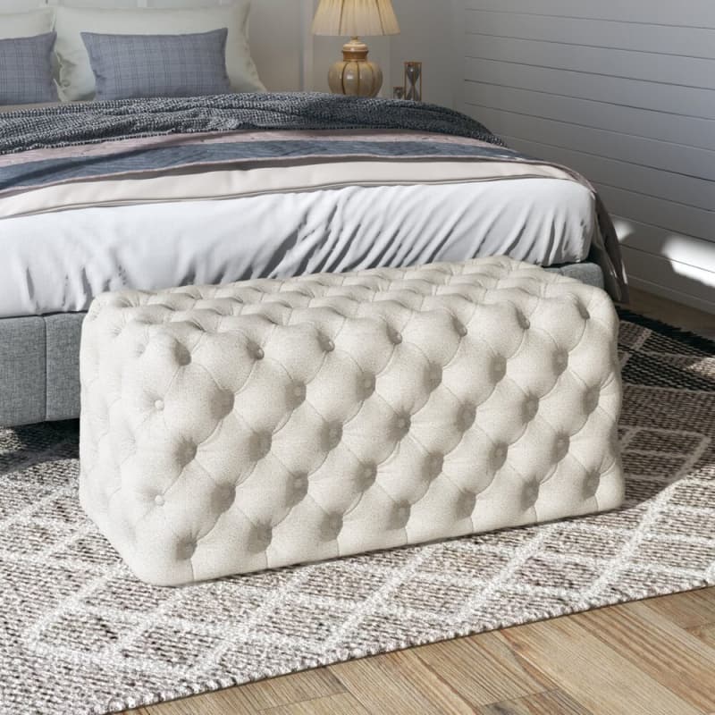 ELSA TUFTED OTTOMAN BEACH BOUCLE WHITE-RECTANGULAR