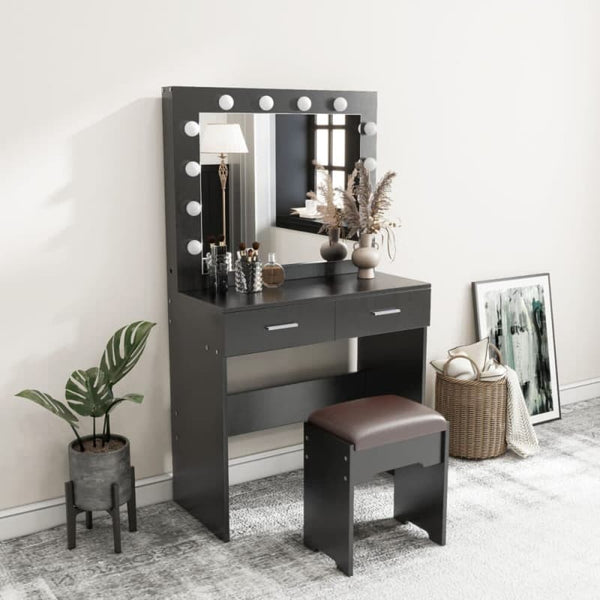 FIDEL VANITY SET WITH CUSHIONED STOOL AND LIGHTED MIRROR-