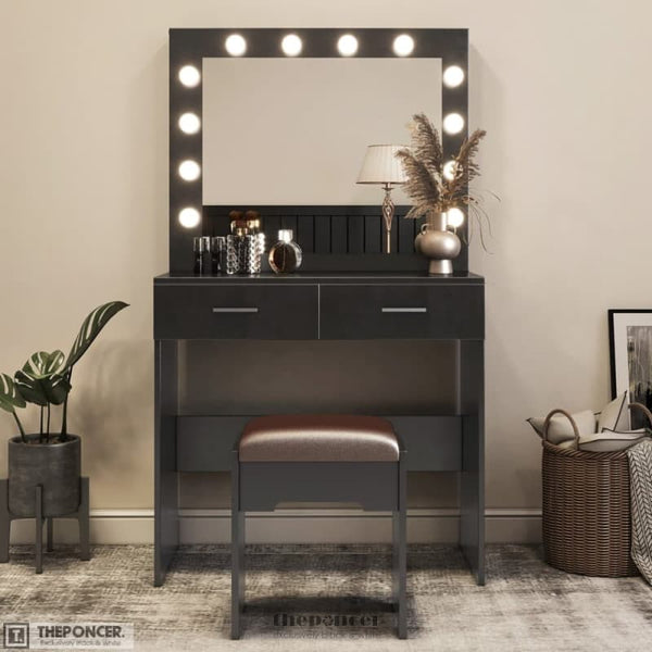 FIDEL VANITY SET WITH CUSHIONED STOOL AND LIGHTED MIRROR-