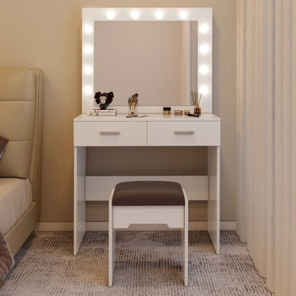 FIDEL VANITY SET WITH CUSHIONED STOOL AND LIGHTED MIRROR-