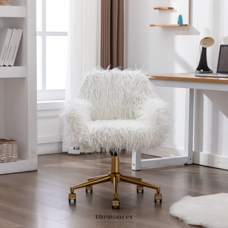 FLUFFY OFFICE CHAIR FAUX FUR MODERN SWIVEL DESK CHAIR