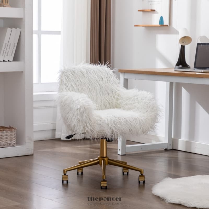 FLUFFY OFFICE CHAIR FAUX FUR MODERN SWIVEL DESK CHAIR