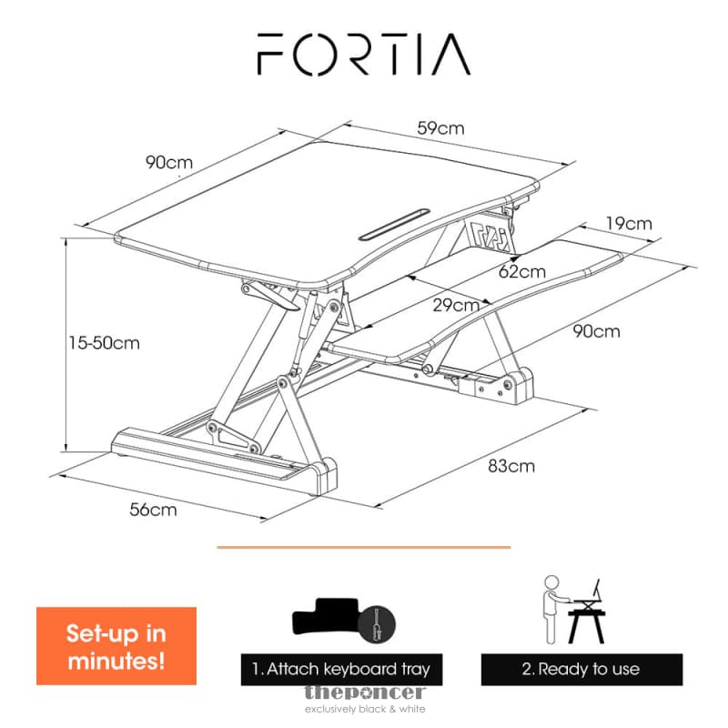 FORTIA DESK RISER 90CM WIDE ADJUSTABLE SIT TO STAND