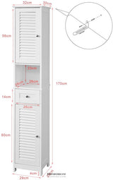 FREESTANDING TALL BATHROOM CABINET 170X32X30 CM