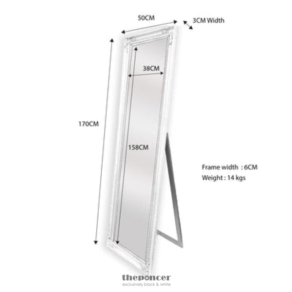 FRENCH PROVINCIAL ORNATE MIRROR - WHITE FREE STANDING 50CM