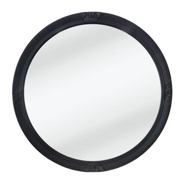 FRENCH PROVINCIAL ORNATE ROUND MIRROR - BLACK