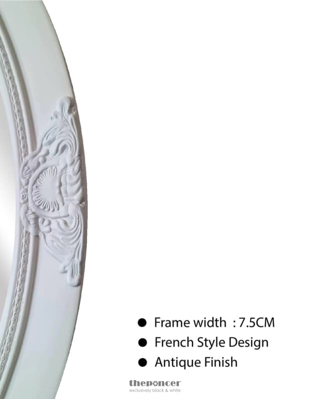 FRENCH PROVINCIAL ORNATE ROUND MIRROR - WHITE