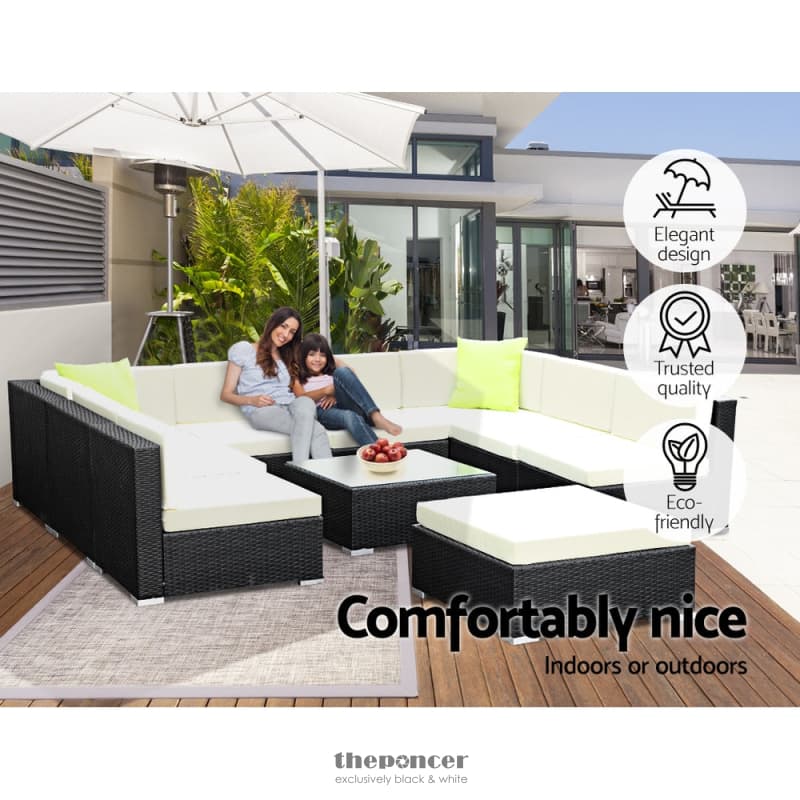 GARDEON 10-PIECE OUTDOOR SOFA SET WICKER COUCH LOUNGE